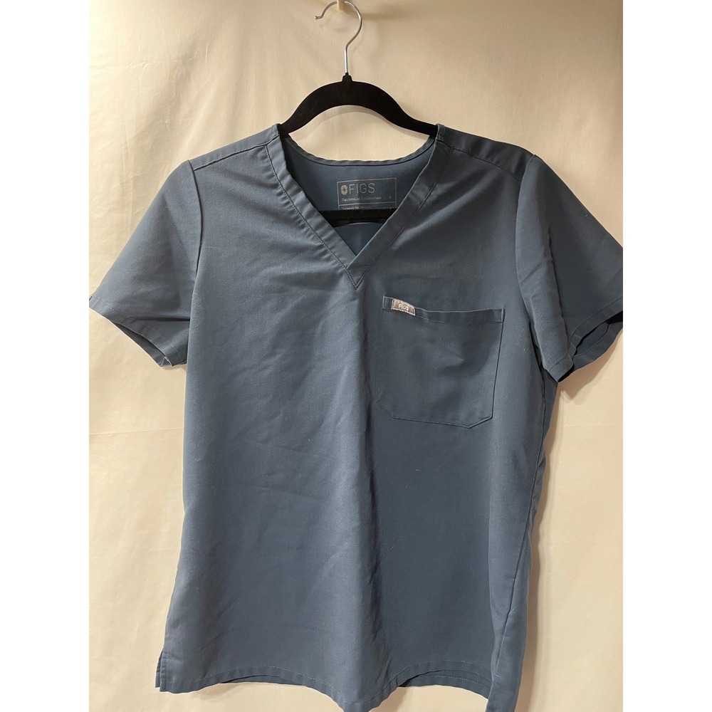 FIGS Technical Collection Casma Scrub Top Navy Blue V-Neck Pocket Womens Small